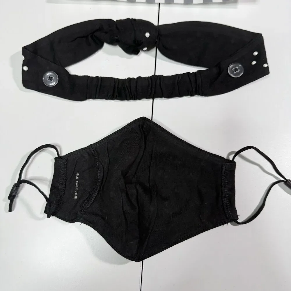 SOLD NWT Lele Sadoughi Black Pearl Dot Headband and Face Mask Set Gossip Girl OS - Picture 5 of 8